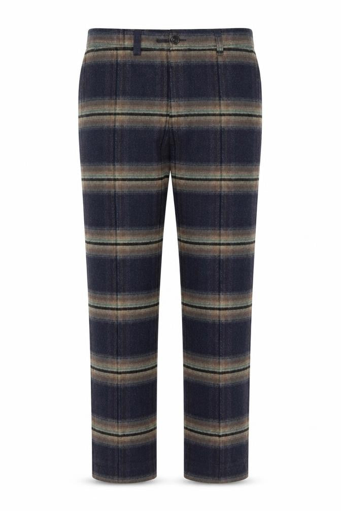 Front view of Sisley Men's Brown Check Wool Blend Straight Trousers S