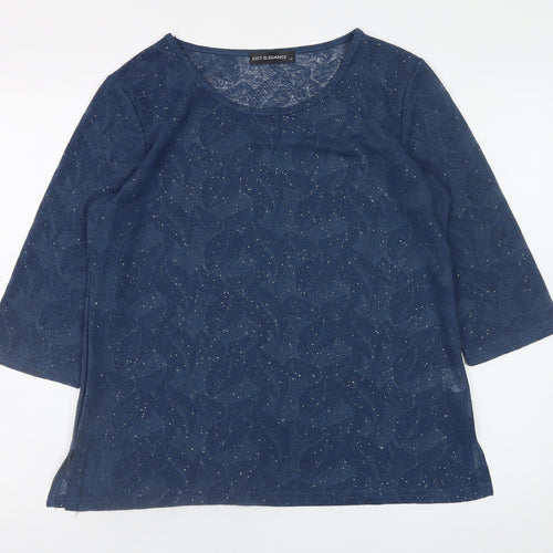 Just Elegance Women's Blue 3/4 Sleeve Glitter Floral Blouse Size 14