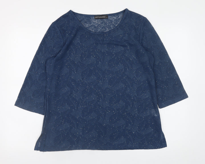 Just Elegance Women's Blue 3/4 Sleeve Glitter Floral Blouse Size 14