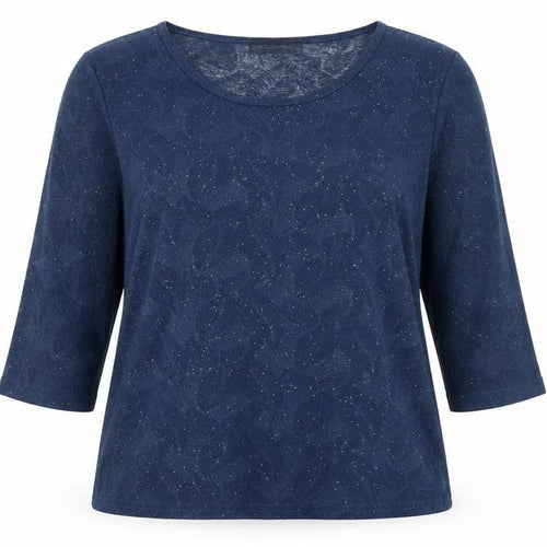 Just Elegance Women's Blue 3/4 Sleeve Glitter Floral Blouse Size 14