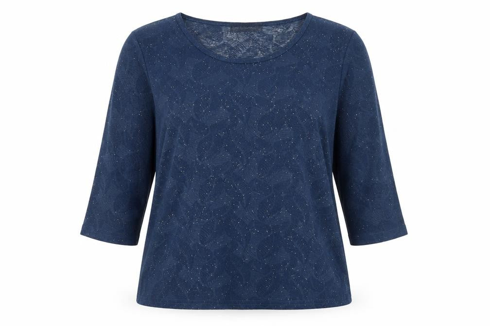Just Elegance Women's Blue 3/4 Sleeve Glitter Floral Blouse Size 14