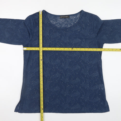 Just Elegance Women's Blue 3/4 Sleeve Glitter Floral Blouse Size 14
