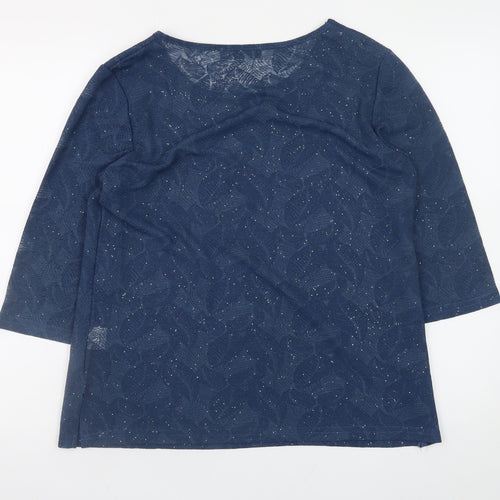 Just Elegance Women's Blue 3/4 Sleeve Glitter Floral Blouse Size 14