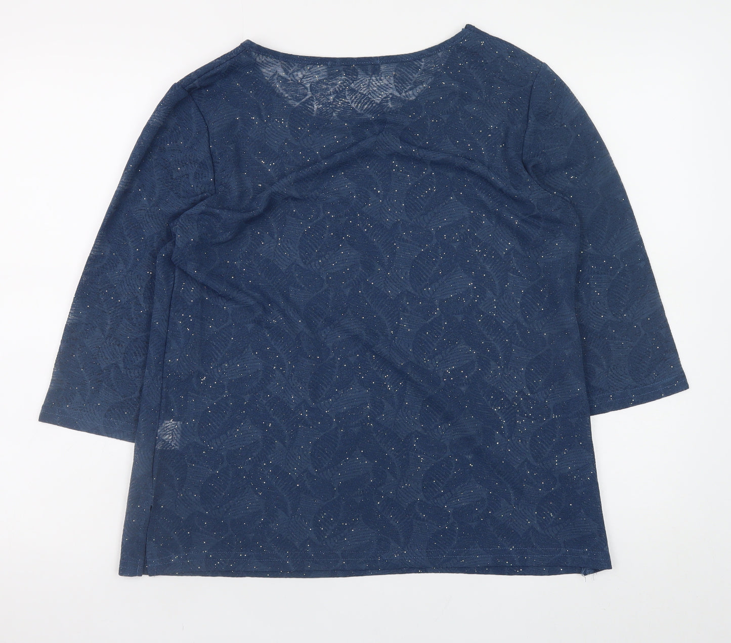 Just Elegance Women's Blue 3/4 Sleeve Glitter Floral Blouse Size 14