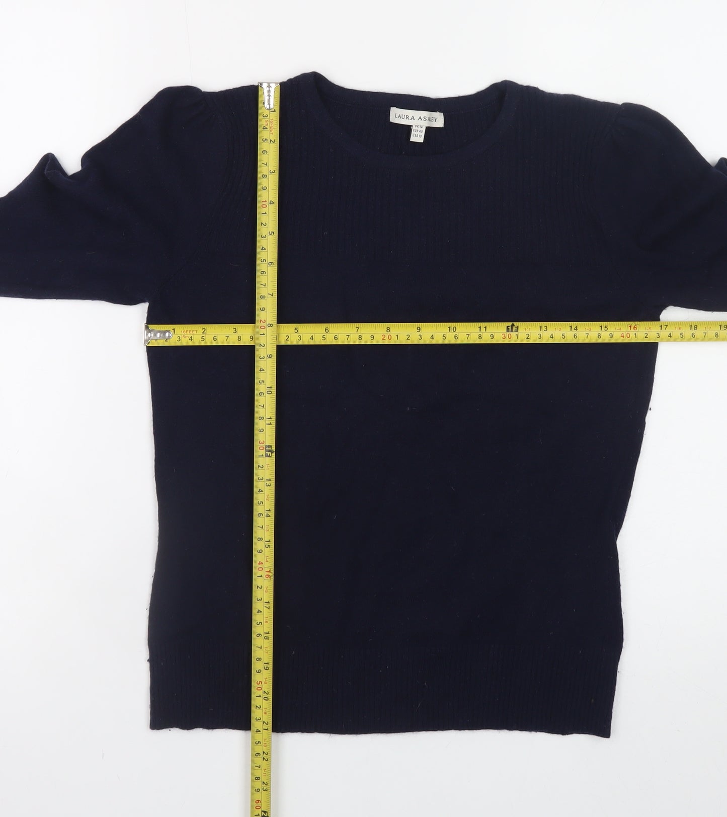 Laura Ashley Women's Blue Cotton Crew Neck Jumper Size 14