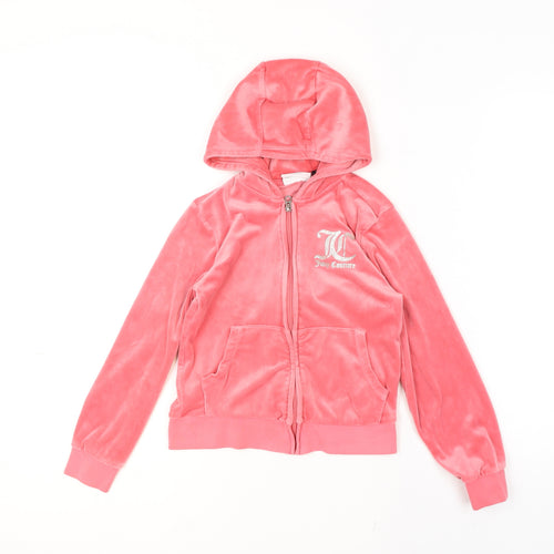 Juicy Couture Girls Pink Velour Full Zip Hoodie Size 8-9 Years