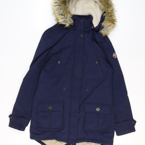 Puffa Women's Blue Faux Fur Hooded Parka Coat Size 12