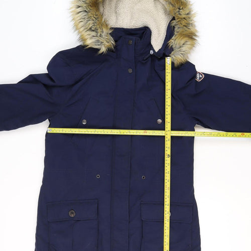 Puffa Women's Blue Faux Fur Hooded Parka Coat Size 12