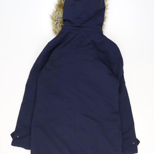 Puffa Women's Blue Faux Fur Hooded Parka Coat Size 12