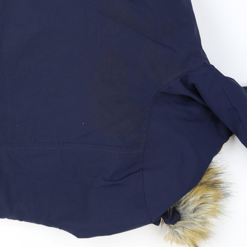 Puffa Women's Blue Faux Fur Hooded Parka Coat Size 12