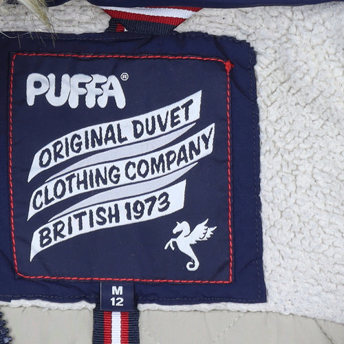 Puffa Women's Blue Faux Fur Hooded Parka Coat Size 12