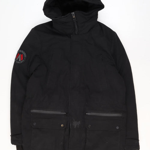 Superdry Men's Black City Parka Jacket Size S Hooded Waterproof