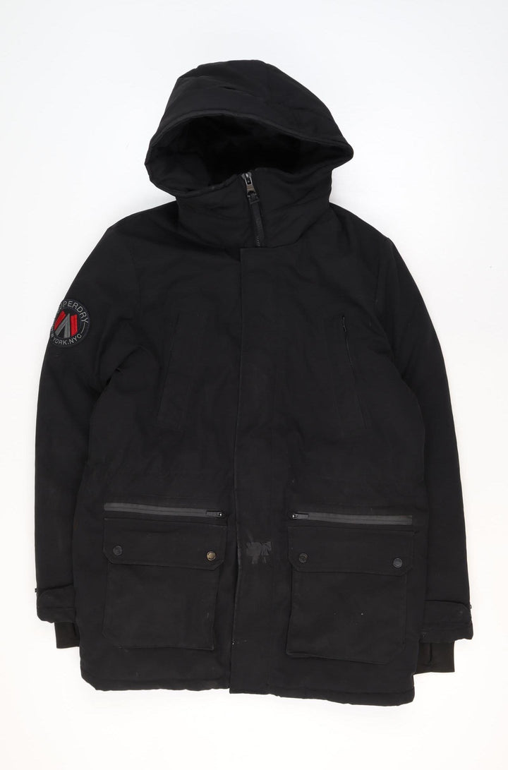 Superdry Men's Black City Parka Jacket Size S Hooded Waterproof