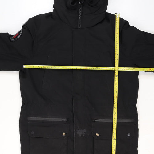 Superdry Men's Black City Parka Jacket Size S Hooded Waterproof
