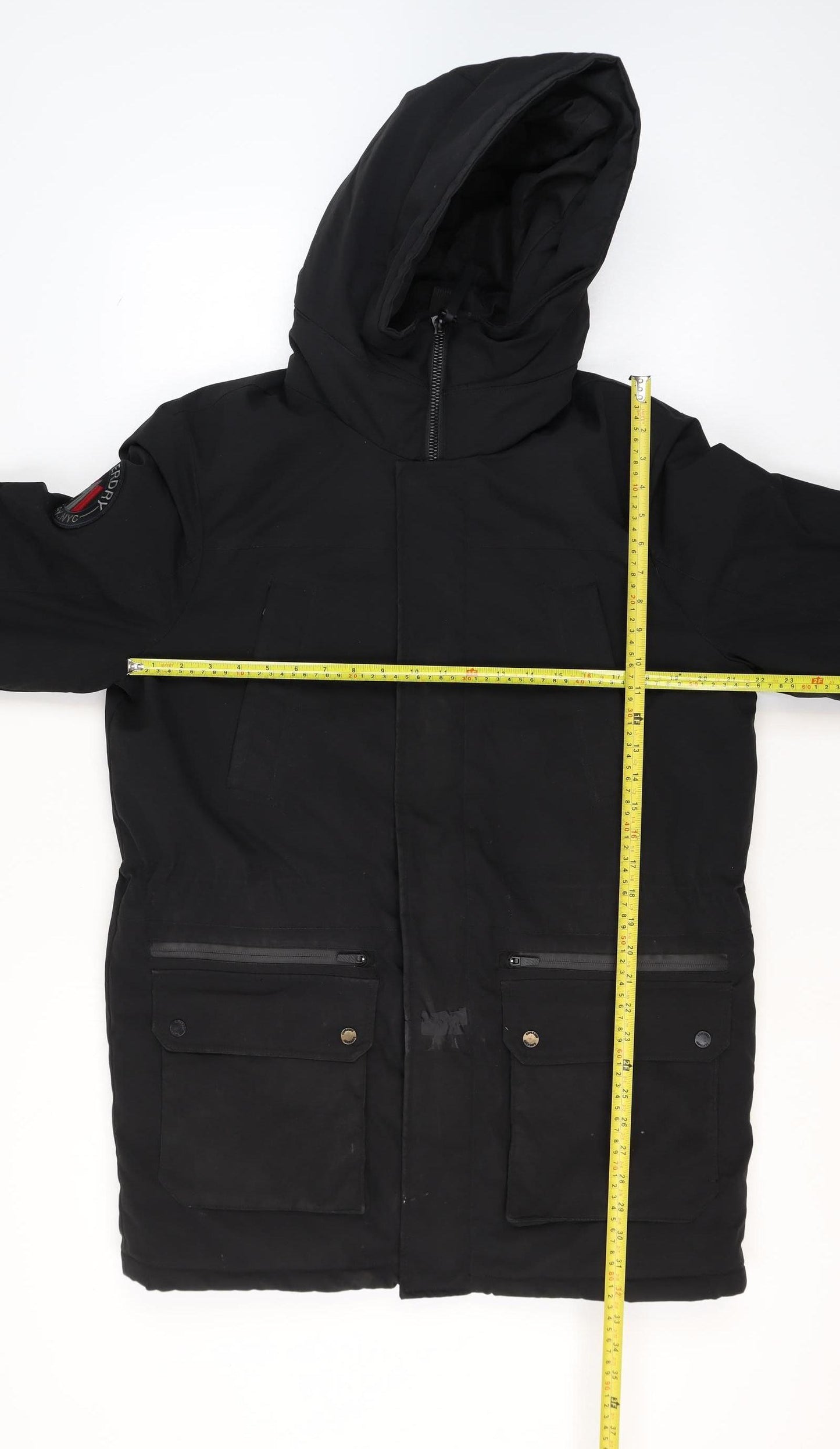 Superdry Men's Black City Parka Jacket Size S Hooded Waterproof
