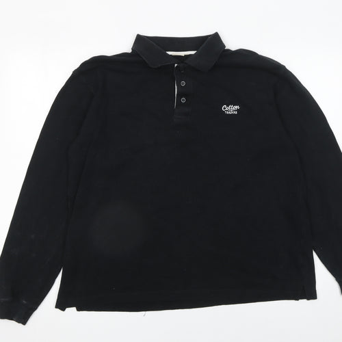Cotton Traders Men's Black Long Sleeve Polo Shirt Size M 100% Cotton