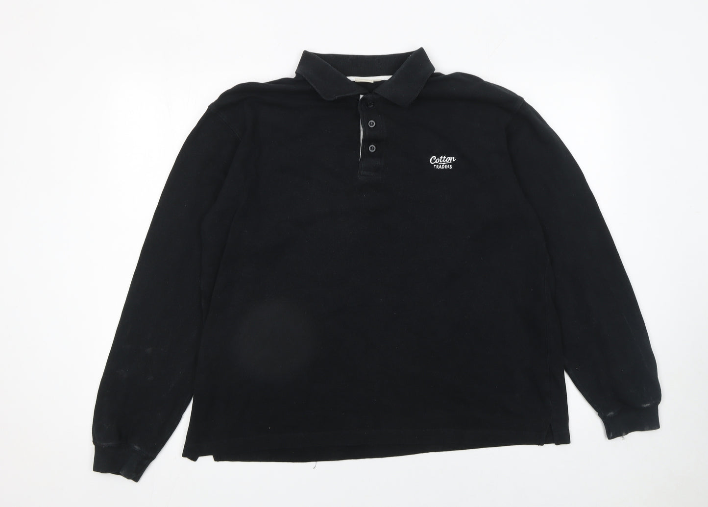 Cotton Traders Men's Black Long Sleeve Polo Shirt Size M 100% Cotton