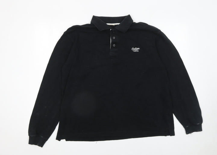 Cotton Traders Men's Black Long Sleeve Polo Shirt Size M 100% Cotton