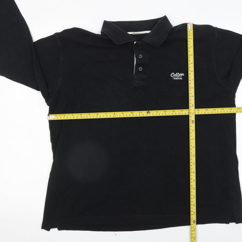 Cotton Traders Men's Black Long Sleeve Polo Shirt Size M 100% Cotton