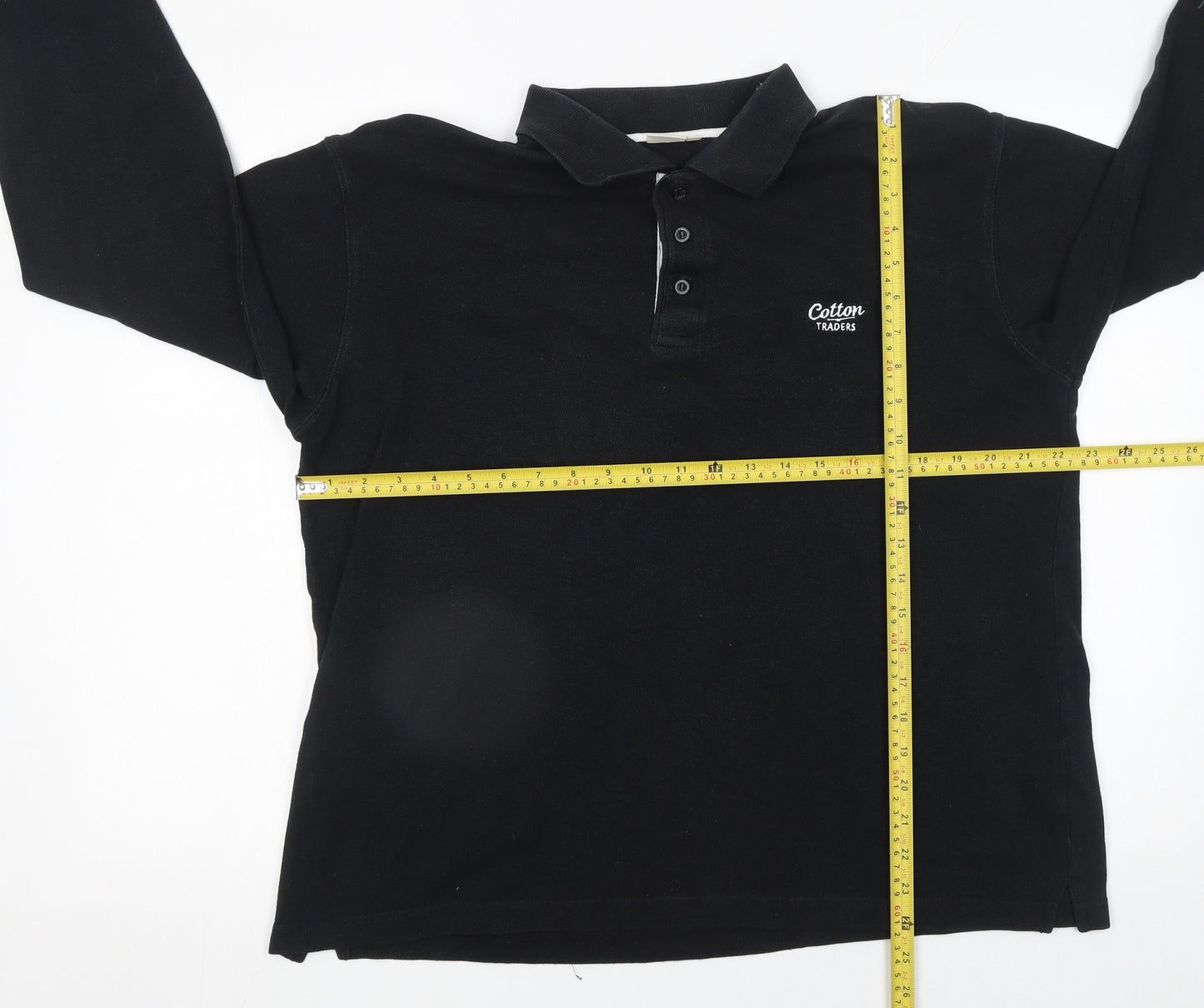 Cotton Traders Men's Black Long Sleeve Polo Shirt Size M 100% Cotton