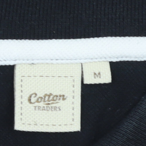 Cotton Traders Men's Black Long Sleeve Polo Shirt Size M 100% Cotton