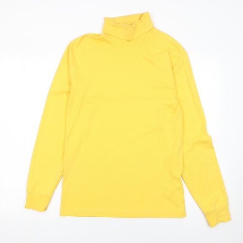 Lands' End Men's Yellow Roll Neck Long Sleeve Cotton T-Shirt Size S