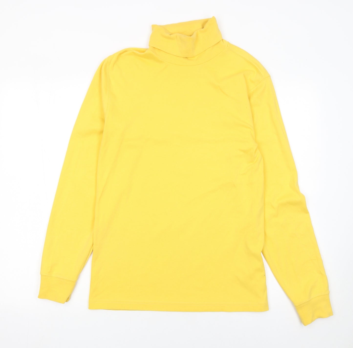 Lands' End Men's Yellow Roll Neck Long Sleeve Cotton T-Shirt Size S