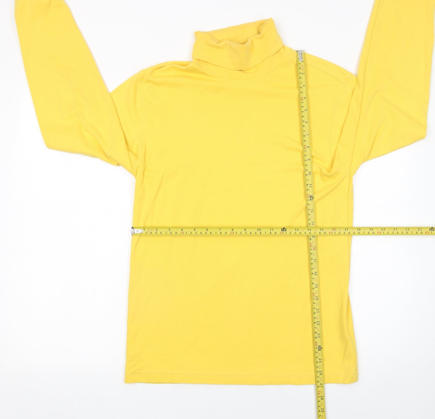 Lands' End Men's Yellow Roll Neck Long Sleeve Cotton T-Shirt Size S