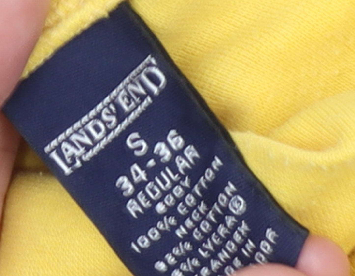 Lands' End Men's Yellow Roll Neck Long Sleeve Cotton T-Shirt Size S