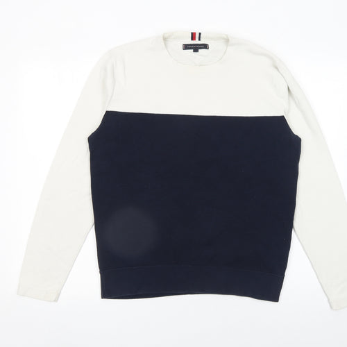 Tommy Hilfiger Men's Blue White Cotton Crew Neck Jumper M