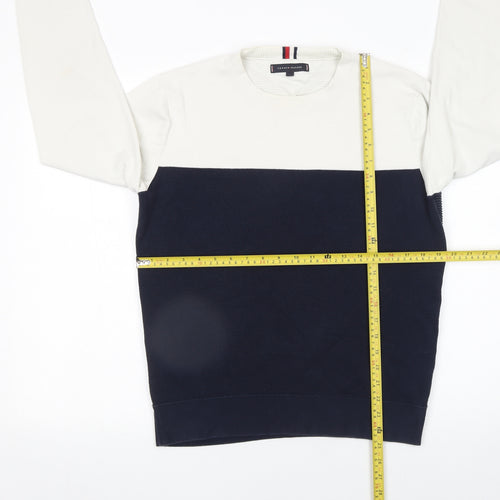 Tommy Hilfiger Men's Blue White Cotton Crew Neck Jumper M