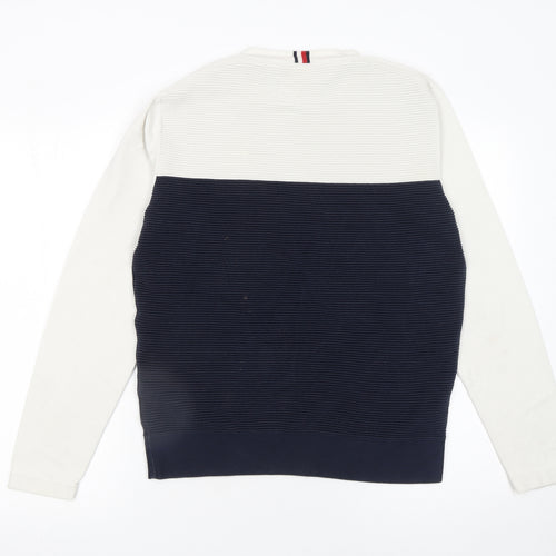 Tommy Hilfiger Men's Blue White Cotton Crew Neck Jumper M