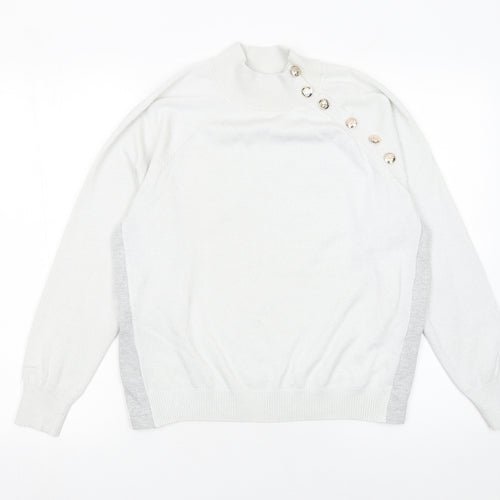 By Clara Paris Women’s Ivory Mock Neck Button Jumper M/L