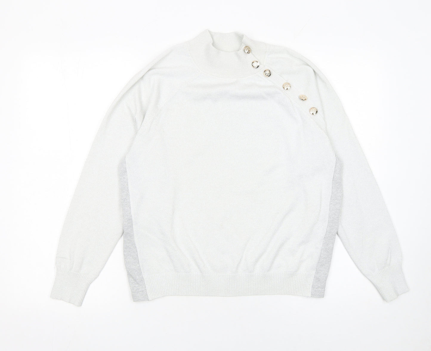 By Clara Paris Women’s Ivory Mock Neck Button Jumper M/L