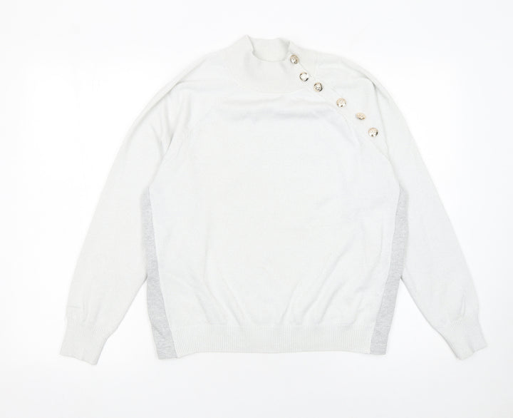 By Clara Paris Women’s Ivory Mock Neck Button Jumper M/L