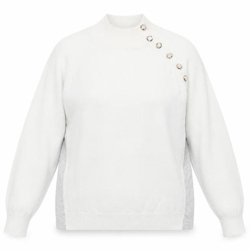 By Clara Paris Women’s Ivory Mock Neck Button Jumper M/L