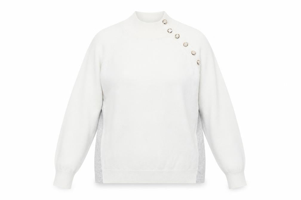 By Clara Paris Women’s Ivory Mock Neck Button Jumper M/L