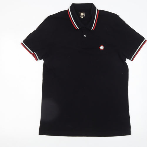 Pretty Green Men's Black Cotton Polo Shirt Size M Short Sleeve