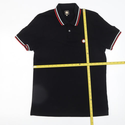 Pretty Green Men's Black Cotton Polo Shirt Size M Short Sleeve