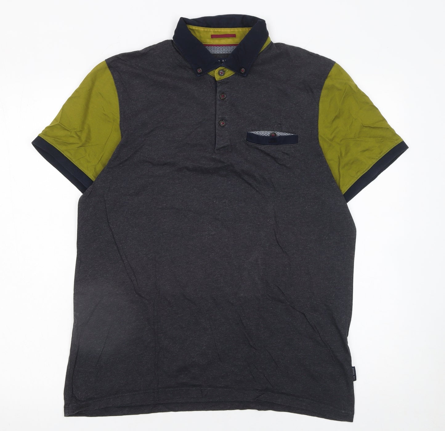 Ted Baker Men's Grey Colourblock Cotton Polo Shirt Size M