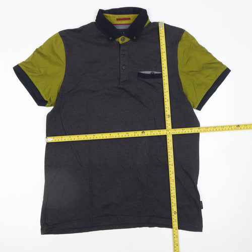 Ted Baker Men's Grey Colourblock Cotton Polo Shirt Size M