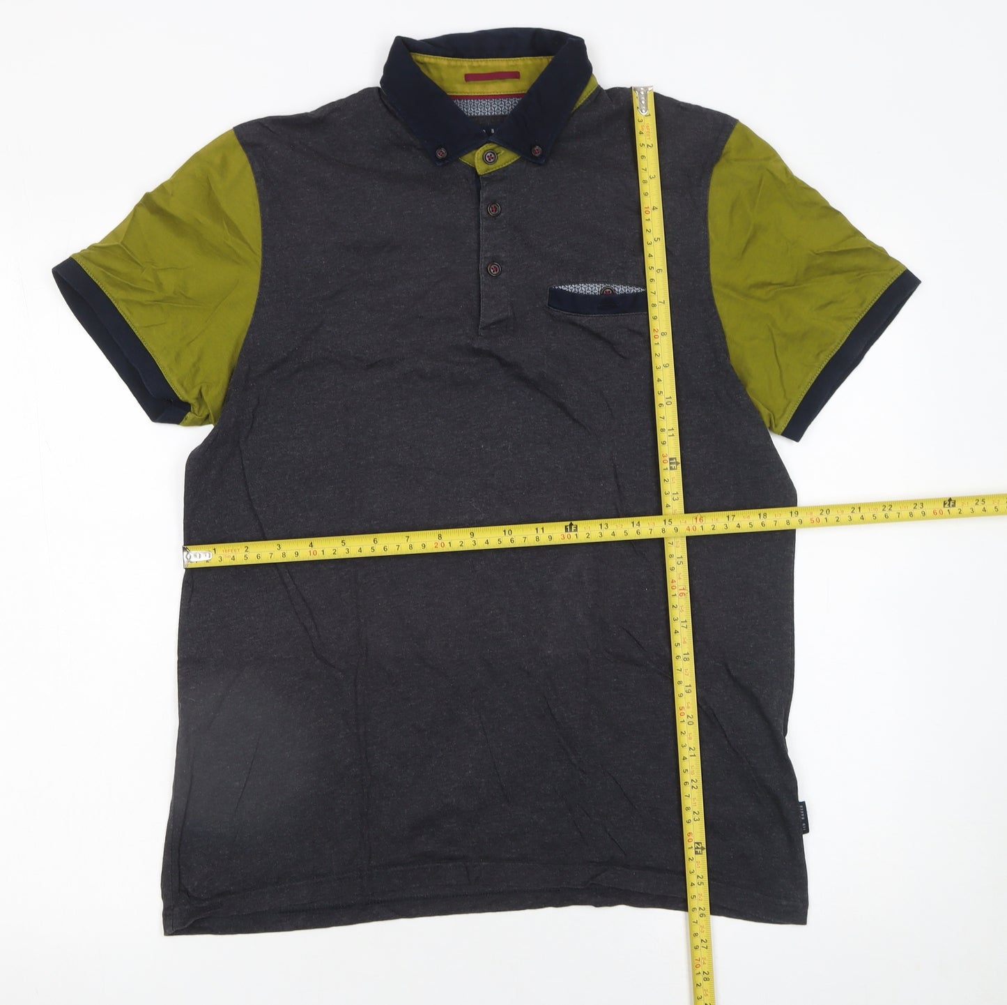 Ted Baker Men's Grey Colourblock Cotton Polo Shirt Size M