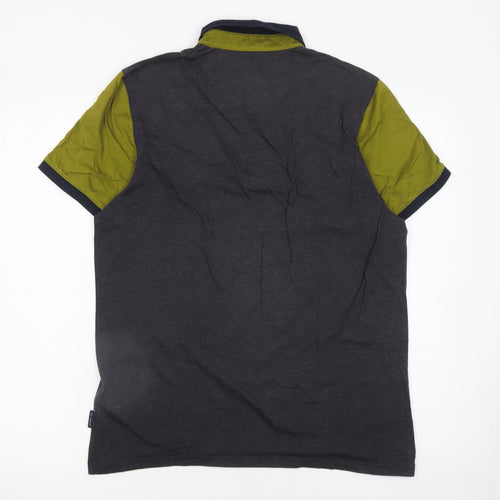 Ted Baker Men's Grey Colourblock Cotton Polo Shirt Size M