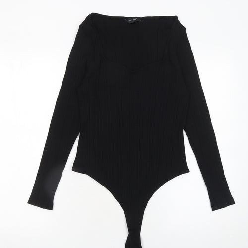 F&F Black Ribbed Long Sleeve Bodysuit Women’s XL Sweetheart Neck