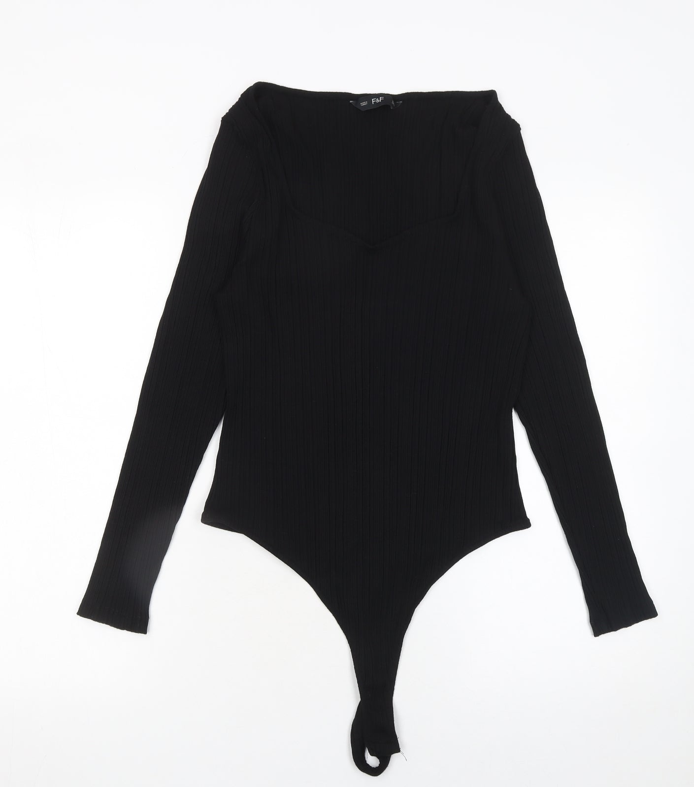 F&F Black Ribbed Long Sleeve Bodysuit Women’s XL Sweetheart Neck