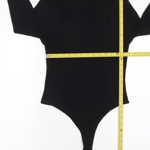F&F Black Ribbed Long Sleeve Bodysuit Women’s XL Sweetheart Neck