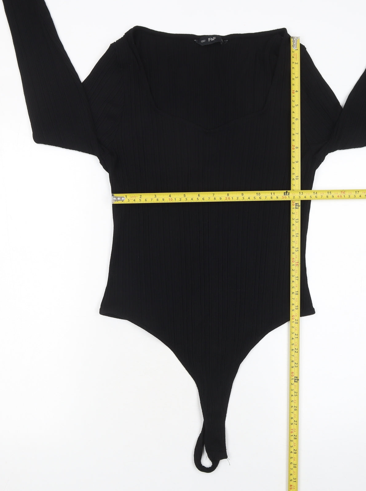 F&F Black Ribbed Long Sleeve Bodysuit Women’s XL Sweetheart Neck