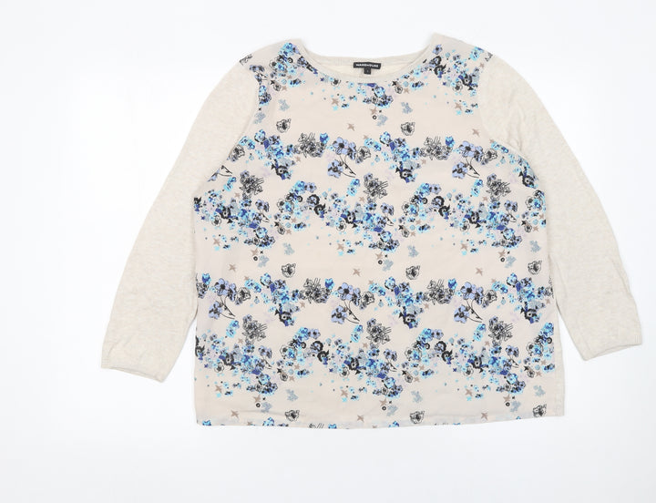 Warehouse Women’s Beige Floral Long Sleeve Pullover Jumper Size L