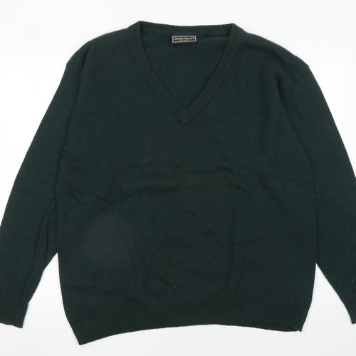 Greenwoods Men’s Green Wool V-Neck Jumper XL Regular Fit