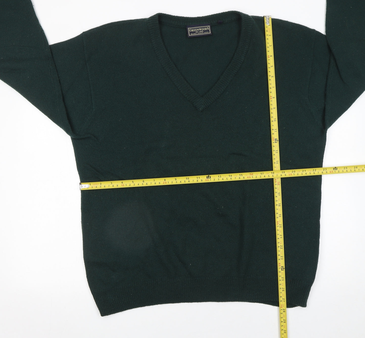 Greenwoods Men’s Green Wool V-Neck Jumper XL Regular Fit